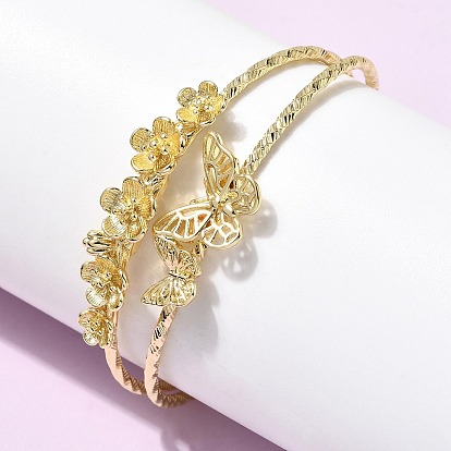 Латунь манжеты браслеты, браслеты с крутящим моментом для женщин, цветок и бабочка