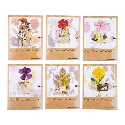 30Pcs 6 Styles PET Waterproof Self-Adhesive Decorative Stickers, Dried Flower Specimen Series Decals for DIY Scrapbooking