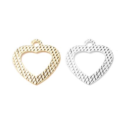 Brass Charms, Long-Lasting Plated, Cadmium Free & Lead Free, Hollow, Heart