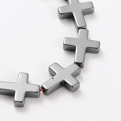 Electroplate Gorgeous Cross Non-magnetic Synthetic Hematite Beads Strands, 17x14x4mm, Hole: 1mm, about 23pcs/strand, 15.94 inch