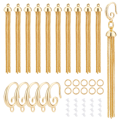 Tassel Dangle Earrings DIY Making Kit, Including 5Pairs Brass Eaaring Hooks & 10Pcs Jump Rings & 10Pcs Serpentine Chain Tassel Pendants, 30Pcs Plastic Ear Nut