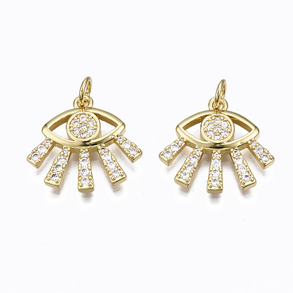 Brass Micro Pave Clear Cubic Zirconia Pendants, with Jump Rings, Nickel Free, Eye