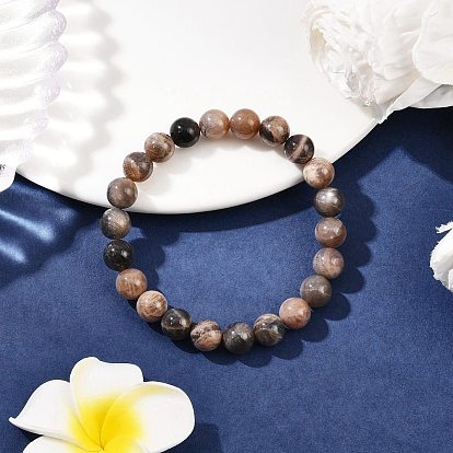 Браслеты из натуральных круглых бусин черного лунного камня для мужчин и женщин