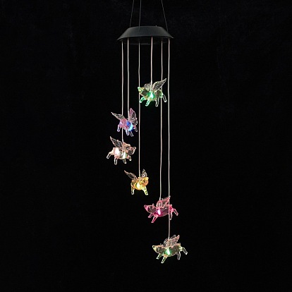 LED Solar Powered Flying Pig Wind Chime, Waterproof, with Resin and Iron Findings, for Outdoor, Garden, Yard, Festival Decoration