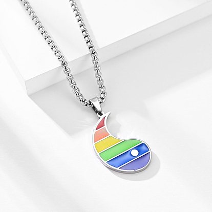 Collar del orgullo del arco iris, Taiji con collar con colgante de patrón de rayas para hombres y mujeres