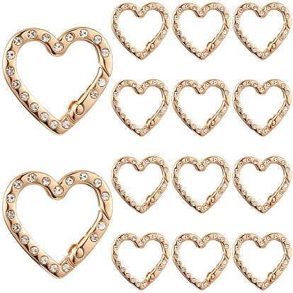 20 шт. пружинные затворные кольца из цинкового сплава со стразами, сердце
