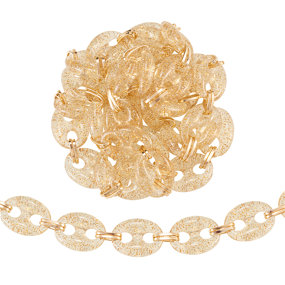 Прозрачные цепочки из акрила в зернах ручной работы, с блестящей пудрой и алюминиевыми скрепками, для изготовления цепочек для сумочек