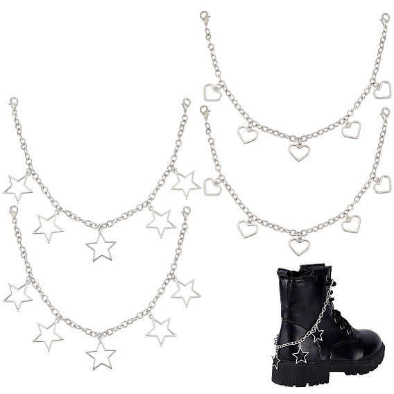 4 шт 2 стили сплав цепи для ремней для ботинок, звезда/сердце