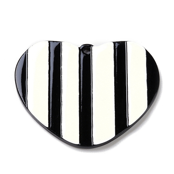 Printed  Acrylic Pendants, Heart with Stripe Pattern