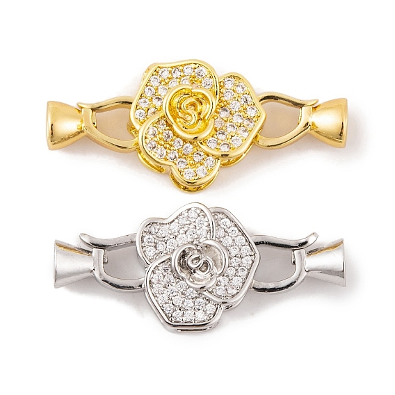 Реечное покрытие латунь микро паве прозрачный кубический цирконий складные застежки, долговечный, без свинца и без кадмия, цветок