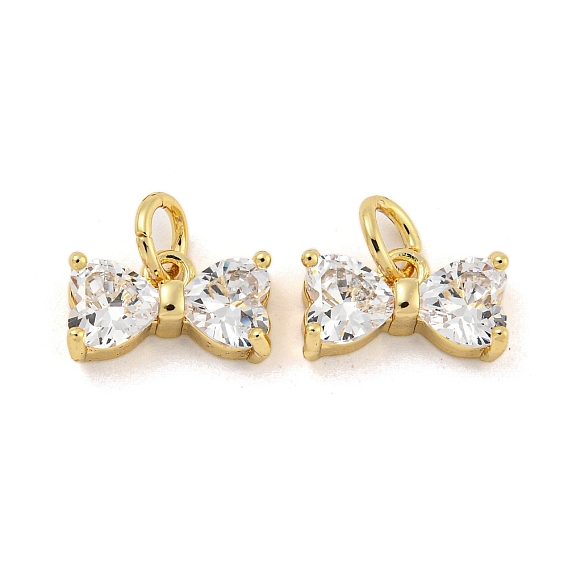 Brass Micro Pave Clear Cubic Zirconia Pendants, Bowknot