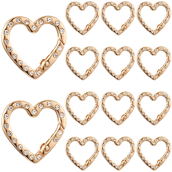 20 шт. пружинные затворные кольца из цинкового сплава со стразами, сердце