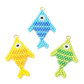 304 Colgantes de acero inoxidable y cuentas cilíndricas de vidrio, encantos de pescado, con anillo de salto