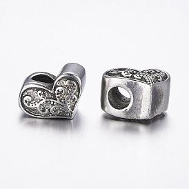 304 Stainless Steel European Beads, Heart Large Hole Beads
