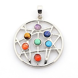 Chakra cru pendentifs bijoux de pierres précieuses, avec les accessoires en alliage, plat rond, platine