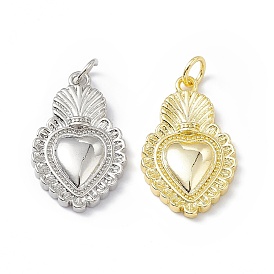 Rack Plating Brass Pendants, Long-Lasting Plated, Lead Free & Cadmium Free, with Jump Ring, Sacred Heart Charm