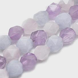 Natural Aquamarine & Rose Quartz & Amethyst Beads Strands, Faceted, Round, Star Cut Round Beads