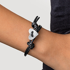 Браслеты из искусственной кожи в форме сердца, ювелирные изделия из сплава для женщин, античное серебро