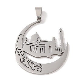 201 Stainless Steel Pendants, Islamic Mosque Crescent Moon Charm