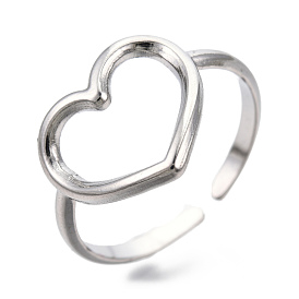 304 anillos de puño de corazón hueco de acero inoxidable, anillos abiertos para mujeres niñas