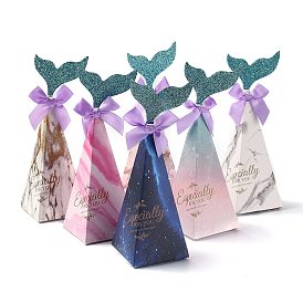Boîte en carton sirène, avec nœud papillon et queue de poisson, sacs d'emballage cadeau, pour cadeaux bonbons cookies, cône