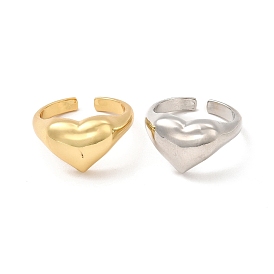 Rack Plating Brass Heart Open Cuff Rings for Women, Long-Lasting Plated, Cadmium Free & Lead Free
