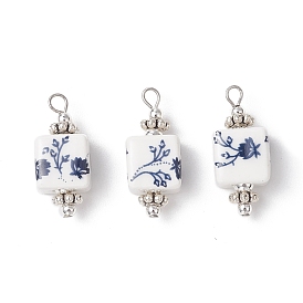 Подвески из фарфора ручной работы с принтом, кубические, с тибетским стилем сплава и латуни