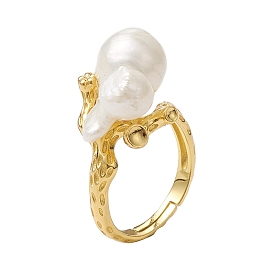 Round Natural Pearl Adjustable Rings, Sterling Silver Finger Rings for Women