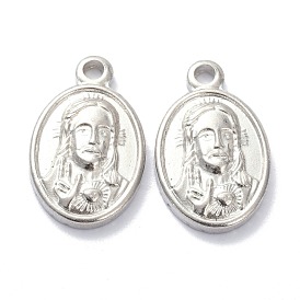 304 Stainless Steel Pendants, Oval with Saint