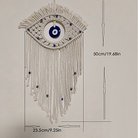 Handmade Macrame Cotton Thread Tassel Eye Pendant Decorations, with Glass Evil Eye, for Home Wall Hanging Decorations