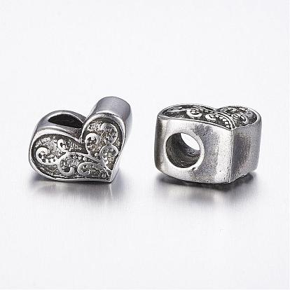 304 Stainless Steel European Beads, Heart Large Hole Beads