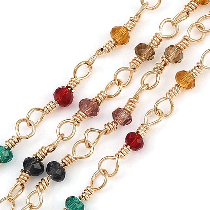 Латунные звенья-рондель, со стеклом, долговечный, стойки покрытие, без свинца и без кадмия, несварные, ручной работы из бисера цепи