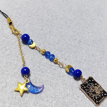 Bracelets pour téléphone portable en alliage et verre, lune avec étoile, tarot charme