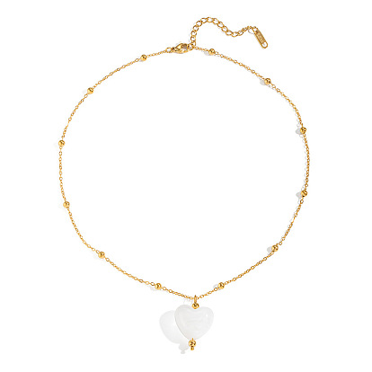 Colgante de corazón de resina blanca de verano 304 Collares de cadena satélite de acero inoxidable para mujer
