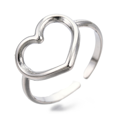 304 Stainless Steel Hollow Heart Cuff Rings, Open Rings for Women Girls