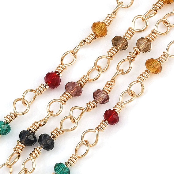 Латунные звенья-рондель, со стеклом, долговечный, стойки покрытие, без свинца и без кадмия, несварные, ручной работы из бисера цепи