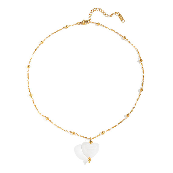 Summer White Resin Love Heart Pendant 304 Stainless Steel Satellite Chain Necklaces for Women