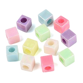 Opaque Plastic Beads, Cube, AB Color Plated