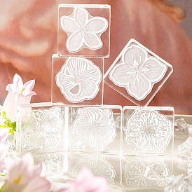 Flower Silicone Clear Stamps with Acrylic Blocks, for Scrapbooking Crafts Making, Square