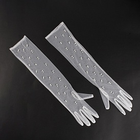 Polyester Lace Gloves, Arm Sleeves, Bridal Gloves, with Imitation Pearl