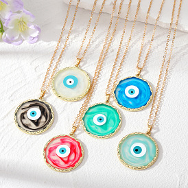 Geometric Devil Eye Necklace with Turkish Blue Evil Eye Pendant and Gradient Colorful Design