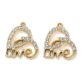 Alloy Rhinestone Pendants, Heart with Love Charms