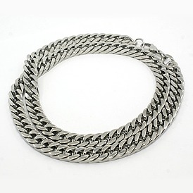 201 Stainless Steel Cuban Link Chain Necklaces, with Lobster Claw Clasps, Stainless Steel Color, 23.6 inch