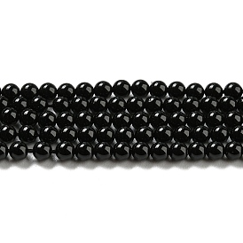 Brins de perles d'onyx noir naturel, Grade a, teints et chauffée, ronde
