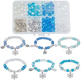 Наборы для самостоятельного изготовления браслета-подвески в виде снежинки, в том числе стеклянные бусины, колпачки для бусин и подвески из сплава, латунные булавки с плоской головкой и эластичная хрустальная нить