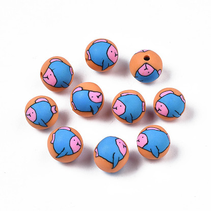 Handmade Polymer Clay Beads, Round with Fish