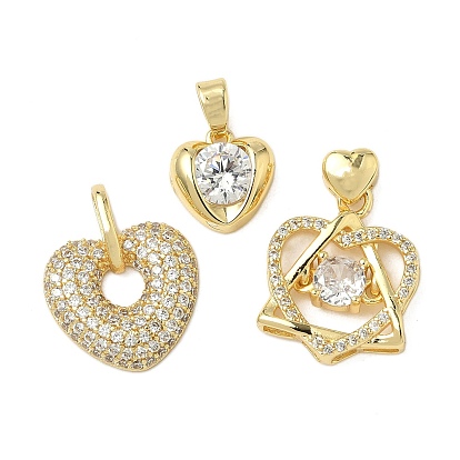 Латунные микро проложить кубического циркония подвески, сердце прелести, ионное покрытие (ip), долговечный, без свинца и без кадмия