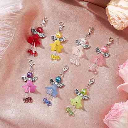 7шт. ангел акриловые и стеклянные подвесные украшения, Застежки-когти из сплава омара, подвески для украшений сумок