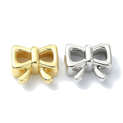 Rack Plating Brass Beads, Long-Lasting Plated, Lead Free & Cadmium Free, Bowknot