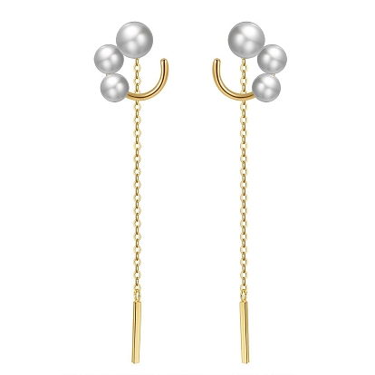 Natural Pearl Ear Studs for Women, 925 Sterling Silver Tassel Earrings with S925 Stamp